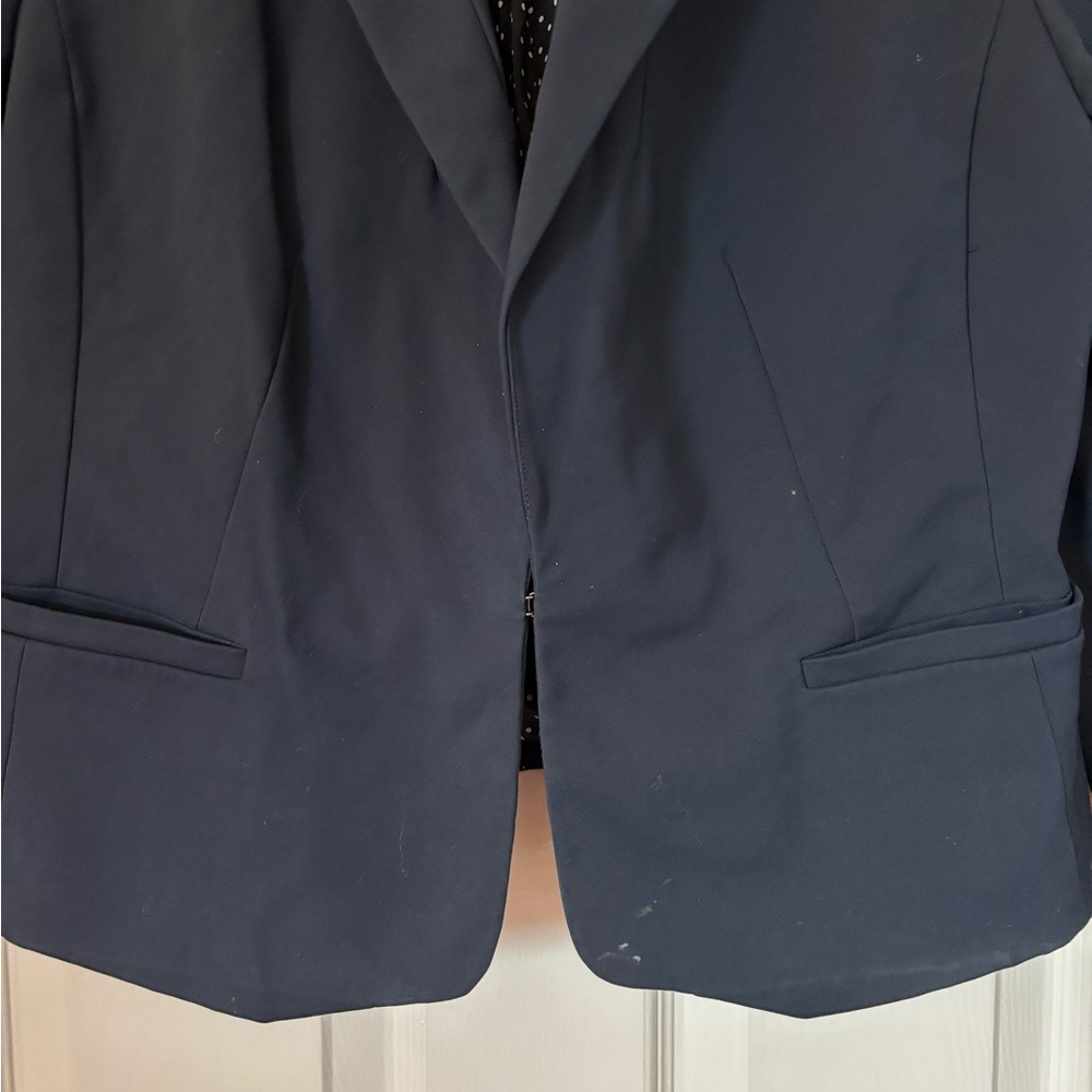 Ann Taylor Navy Blue Double Breasted Blazer Hook Eye Closure 14 Preppy Career - Picture 2 of 8
